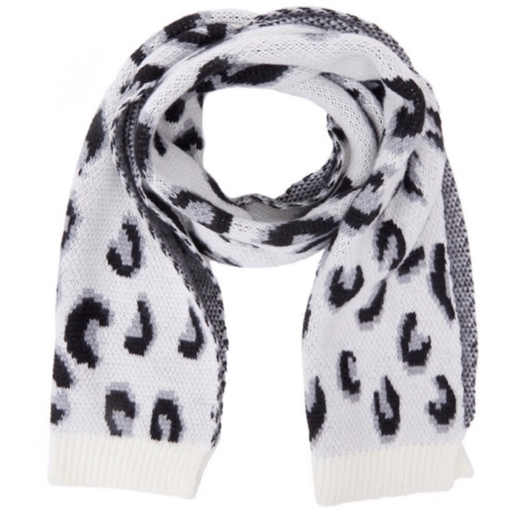 Virginia Wolf Leopard Scarf in White Leopard Print, Approx 67" L x 15" H x .1" W